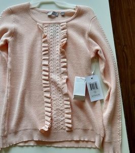 Pink Sweater with Ruffle down the middle